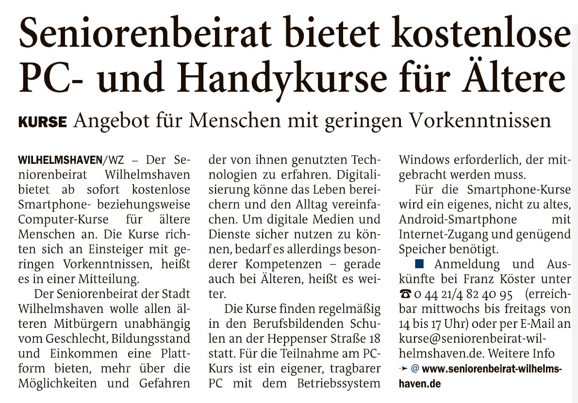Wilhelmshavener Zeitung - 28.10.2022- kostenlose PC und Handykurse.jpg